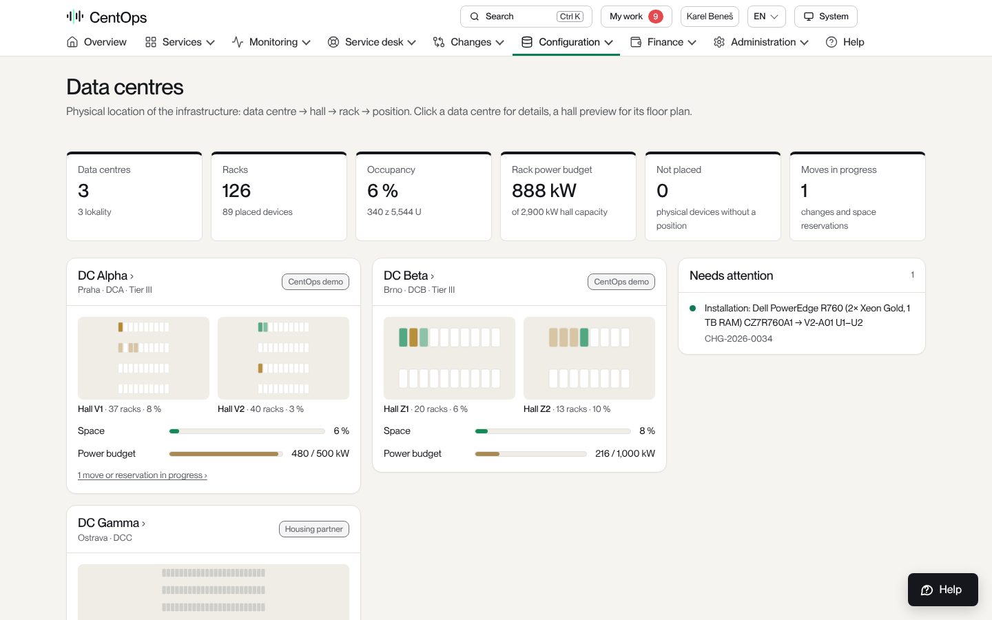 Illustrativer Screenshot: Rechenzentren und Racks
