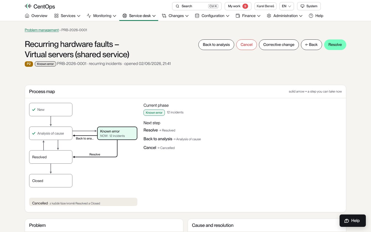 Illustrative screenshot: Problems and known errors