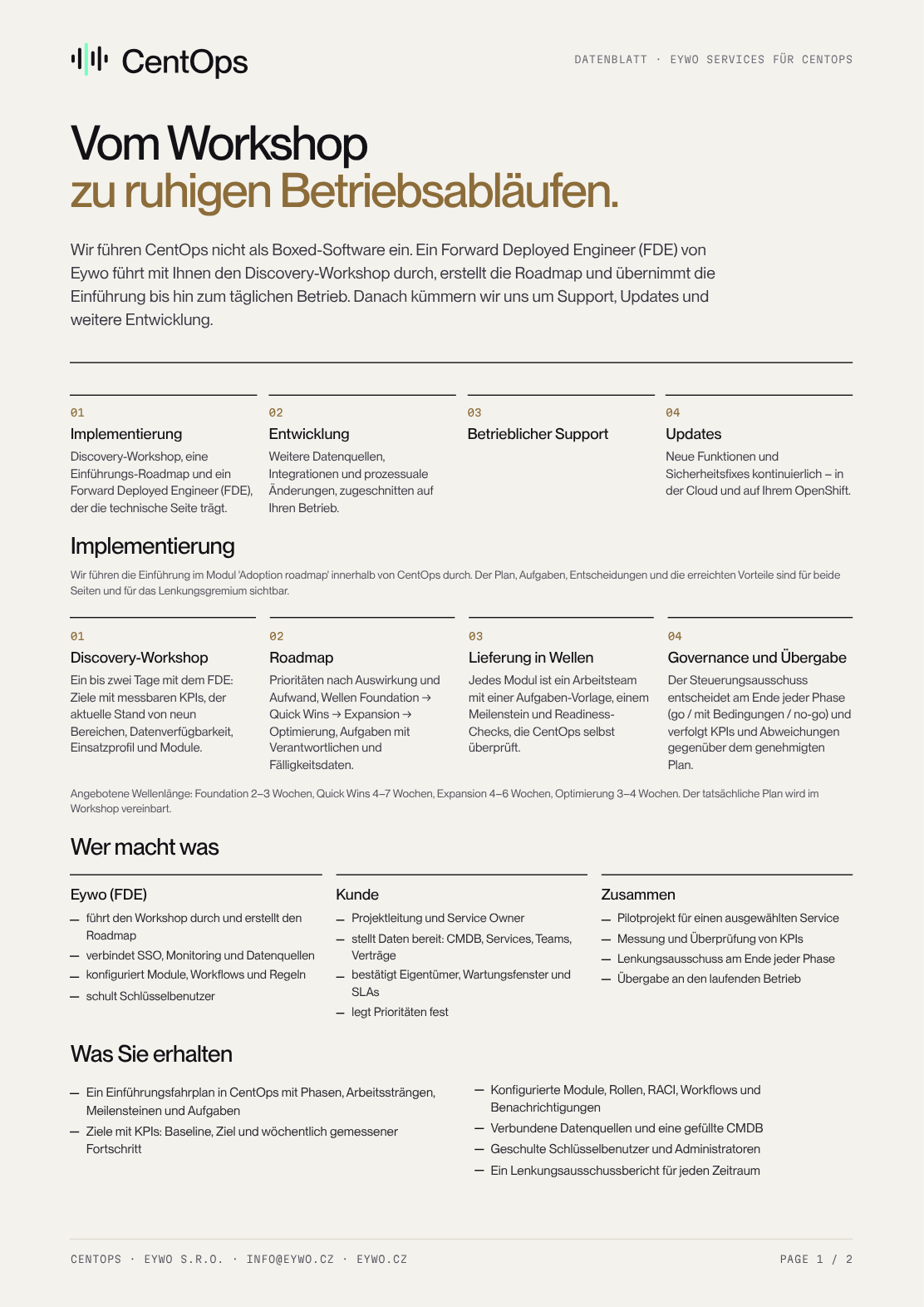Vorschau auf die erste Seite des Datenblatts für Services