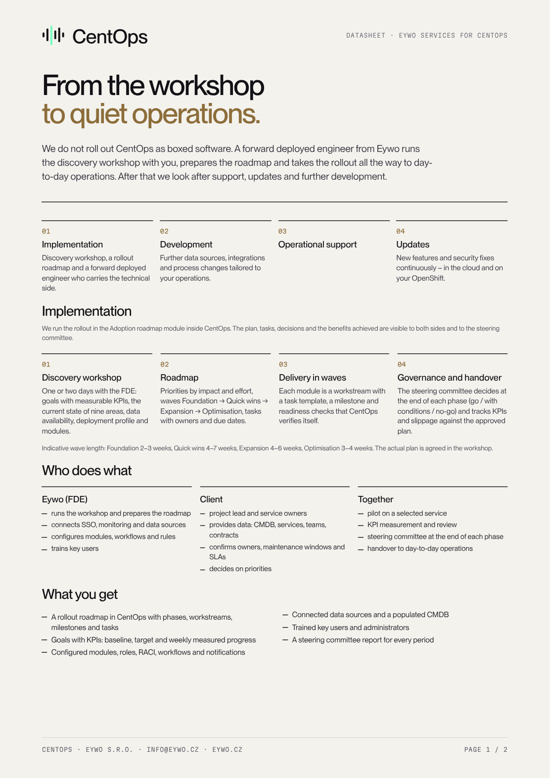 Preview of services datasheet page one