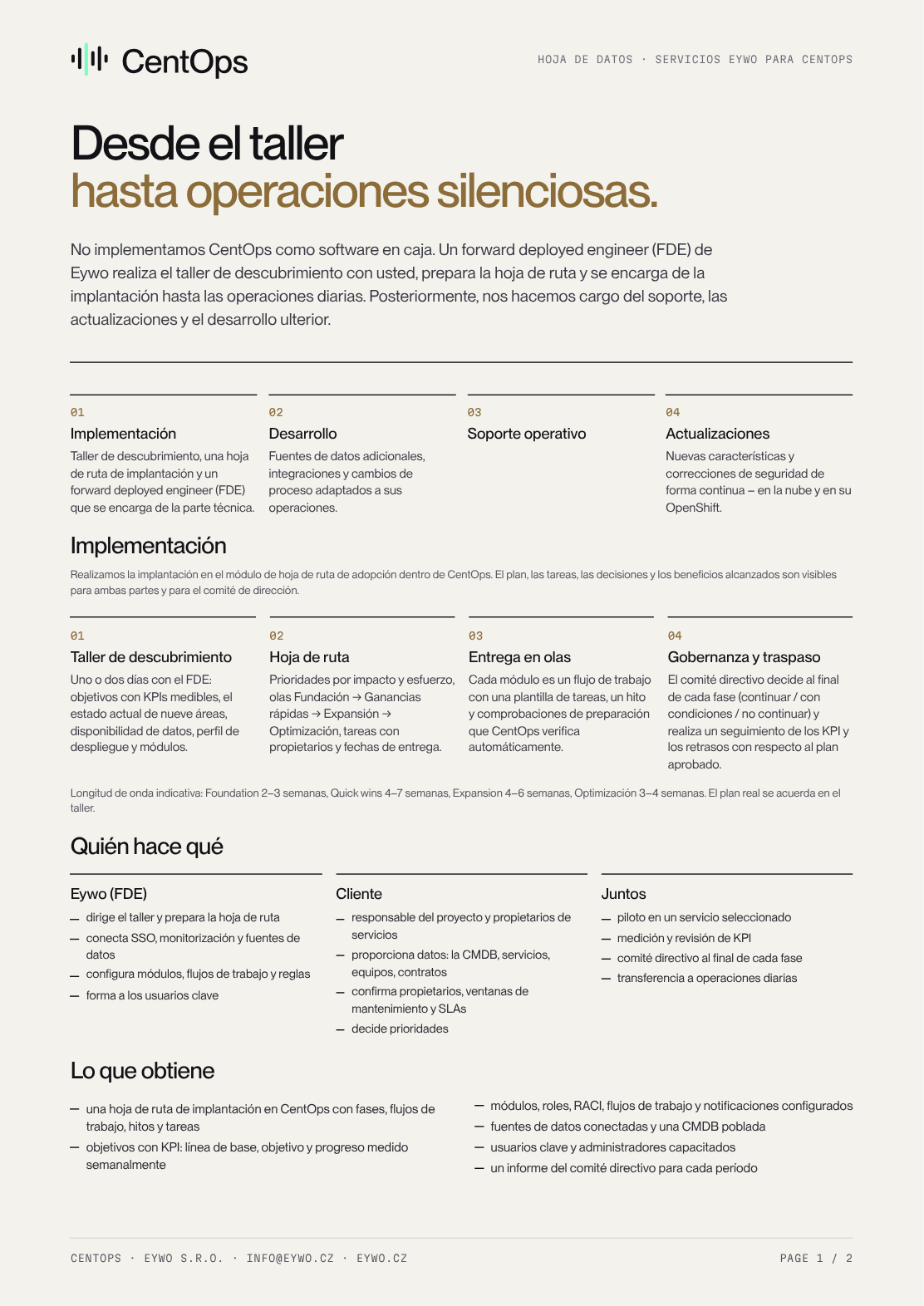 Previsualización de la primera página de la hoja de datos de servicios