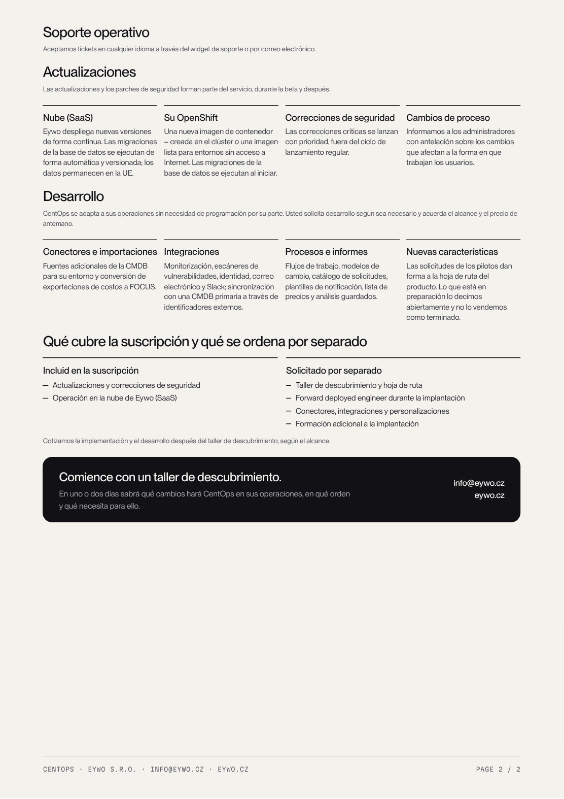 Previsualización de la segunda página de la hoja de datos de servicios